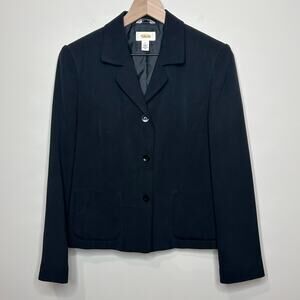 Talbots 100% Silk Black Blazer Suit Jacket Size 6 Long Sleeves 3-Button Business